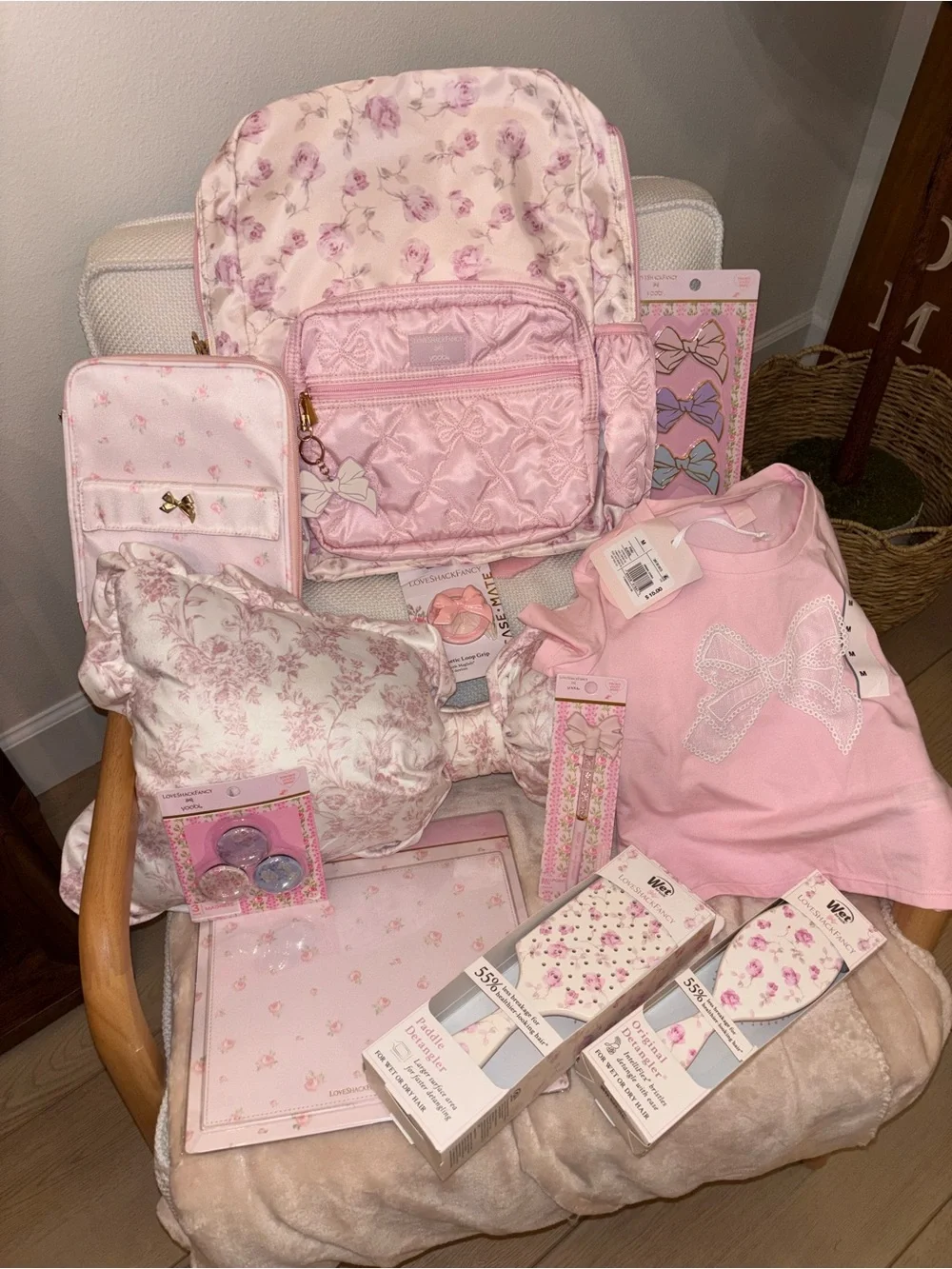 LoveShackFancy Pink Floral Quilted Backpack